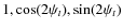 $1,\cos(2\psi_t),\sin(2\psi_t)$
