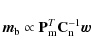 \begin{displaymath}\vec m_{\rm b}\propto \mathbf{P}_{\rm m}^T\mathbf{C}_{\rm n}^{-1}\vec w
\end{displaymath}