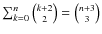 $\sum_{k=0}^{n} {k+2 \choose 2} = {n+3 \choose 3}$