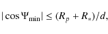 \begin{displaymath}\vert\cos{\Psi_{{\rm min}}}\vert \le (R_p+R_*)/d ,
\end{displaymath}