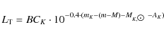 \begin{displaymath}
L_{\rm T}=BC_{K}\cdot 10^{-0.4\cdot (m_{K}-(m-M)-M_{K,\hbox{$\odot$ }} -A_{K})}
\end{displaymath}