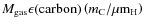 $M_{\rm gas} \epsilon({\rm carbon}) \left( m_{\rm C}/ \mu {\rm m}_{\rm H} \right)$