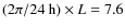 $(2\pi/24~{\rm h})\times L = 7.6$