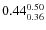 $\rm0.44_{0.36}^{0.50}$