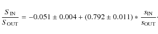 \begin{displaymath}%
\frac{S_{\rm IN}}{S_{\rm OUT}}=-0.051\pm0.004+(0.792 \pm 0.011)*\frac{s_{\rm IN}}{s_{\rm OUT}}\cdot
\end{displaymath}
