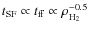 $t_{\rm SF}\propto t_{\rm ff} \propto \rho_{\rm H_2}^{-0.5}$