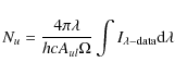 \begin{displaymath}N_{u}=\frac{4\pi\lambda}{hcA_{ul}\Omega}\int{I_{\lambda-{\rm data}}\rm {d}\lambda}
\end{displaymath}