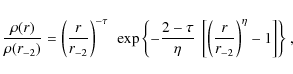 \begin{displaymath}{\rho(r)\over \rho(r_{-2})}=\left({r\over
r_{-2}}\right)^{-\t...
...a}~\left[\left({r\over r_{-2}}\right)^\eta-1\right]\right\}}~,
\end{displaymath}