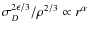 $\sigma_D^{2\epsilon/3}/\rho^{2/3}\propto r^\alpha$