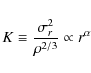 \begin{displaymath}K\equiv {\sigma_r^2\over \rho^{2/3}}\propto r^\alpha~
\end{displaymath}