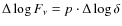 $\Delta \log F_{\nu} = p\cdot\Delta \log\delta$