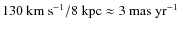 $130 ~\rm km~ s^{-1} / 8~kpc \approx 3~mas ~yr^{-1}$