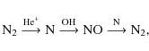 \begin{displaymath}
{\rm N}_2\stackrel{{\rm He}^+}{\longrightarrow} {\rm N} \st...
...ow}
{\rm NO} \stackrel{{\rm N}}{\longrightarrow} {\rm N}_2 ,
\end{displaymath}
