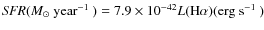 ${\it SFR}(M_{\odot} \textrm {\space year$^{-1}$ })=7.9 \times 10^{ -42}L(\textrm {\rm H}\alpha)(\textrm {erg~s$^{-1}$ )}$