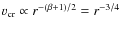 $v_{\rm {cr}} \propto
r^{-(\beta+1)/2} = r^{-3/4}$