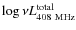 $\log{\nu L^{{\rm total}}_{{\rm 408~MHz}}}$