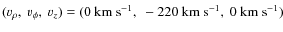$(v_\rho,~v_\phi,~v_z) = (0~{\rm\ensuremath{{\rm km~s}^{-1}} },~-220~{\rm\ensuremath{{\rm km~s}^{-1}} },~0~{\rm\ensuremath{{\rm km~s}^{-1}} })$