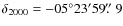 $\delta_{2000}=-05^\circ23'59\hbox{$.\!\!^{\prime\prime}$ }9$