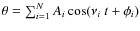 $\theta = \sum_{i=1}^N A_i \cos(\nu_i~ t + \phi_i)$
