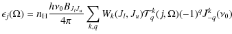 $\displaystyle \epsilon_j (\Omega) = n_{\textrm{\scriptsize {H}}} \frac{h \nu_0 ...
...,q} W_k(J_l,J_u) \mathcal{T}_q^{k} (j,\Omega) (-1)^q \bar{J}_{-q}^{k} (\nu_{0})$