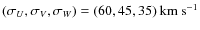 $(\sigma_U, \sigma_V, \sigma_W)=(60, 45, 35)~{\rm km}~{\rm s}^{-1}$