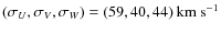 $(\sigma_U, \sigma_V,
\sigma_W)=(59, 40, 44)~{\rm km}~{\rm s}^{-1}$