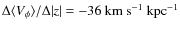$\Delta\langle V_{\phi}\rangle/\Delta\vert z\vert=-36~{\rm km}~{\rm
s}^{-1}~{\rm kpc}^{-1}$