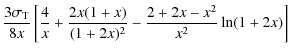 $\displaystyle {3\sigma _{\rm T}\over 8x}
\left[{4\over x}+{2x(1+x)\over (1+2x)^2}-{2+2x-x^2\over x^2}\ln (1+2x)\right]$