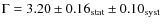 $\Gamma = 3.20\pm0.16_{\rm stat}\pm0.10_{\rm syst}$