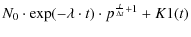$\displaystyle N_0\cdot \exp(-\lambda\cdot t)\cdot p^{\frac{t}{\Delta t}+1}+K1(t)$