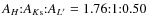 $A_{H}{:}A_{K{\rm s}}{:}A_{L'}=1.76{:}1{:}0.50$