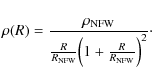\begin{displaymath}\rho(R)={\rho_{\rm NFW} \over {R\over R_{\rm NFW}}\Bigl(1+{R\over R_{\rm NFW}}\Bigr)^2} \cdot
\end{displaymath}