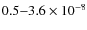 $0.5{-}3.6\times10^{-8}$