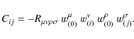 \begin{displaymath}C_{ij} = - R_{\mu \nu \rho \sigma} ~ w^{\mu}_{(0)} ~ w^{\nu}_{(i)} ~ w^{\rho}_{(0)} ~ w^{\sigma}_{(j)}.
\end{displaymath}