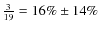 $\frac{3}{19} = 16\% \pm 14\%$