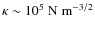 $\kappa \sim 10^5~{\rm N}~{\rm m}^{-3/2}$