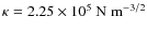 $\kappa=2.25\times 10^{5}~{\rm N}~ {\rm m}^{-3/2}$