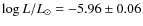 $\log L/L_{\odot} =
-5.96 \pm 0.06$