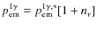 $p_{\rm em}^{\rm 1\gamma}=p_{\rm em}^{\rm 1\gamma, \ast}[1+n_{\nu}]$