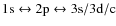 ${\rm 1s}\leftrightarrow {\rm 2p}\leftrightarrow {\rm 3s/3d/c}$