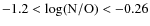 $-1.2 < \log ({\rm N/O}) < -0.26$