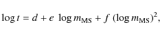 \begin{displaymath}\log t = d + e \ \log m_{\rm MS} + f \ (\log m_{\rm MS})^2 ,
\end{displaymath}