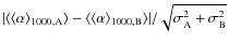 $\vert\langle\langle\alpha\rangle_{\rm 1000,A}\rangle-\langle\langle\alpha\rangle_{\rm 1000,B}\rangle\vert/\sqrt{\sigma_{\rm A}^2+\sigma_{\rm B}^2}$