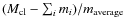 $(M_{{\rm cl}} - \sum_i
m_i)/m_{{\rm average}}$