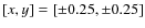 $[x,y]=[\pm 0.25, \pm 0.25]$