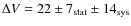 $\Delta V = 22 \pm 7_{\rm stat} \pm 14_{\rm sys}$