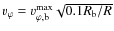 $v_\varphi = \ensuremath{v_{\varphi,\ensuremath{{\rm b}}}^{\rm max}}\sqrt{0.1\ensuremath{R_\ensuremath{{\rm b}}} /R}$