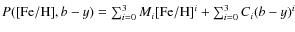 $P({\rm [Fe/H]},b-y)=\sum_{i=0}^{3}M_{i}{\rm [Fe/H]}^{i}+\sum_{i=0}^{3}C_{i} (b-y)^{i}$