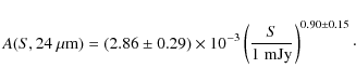 \begin{displaymath}A(S,24 ~\mu {\rm m}) = (2.86 \pm 0.29)\times 10^{-3} \left (\frac{S}{1 ~\rm mJy} \right )^{0.90 \pm 0.15}\cdot
\end{displaymath}