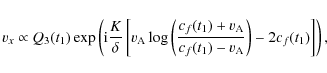 \begin{displaymath}%
v_x\propto Q_3(t_1) \exp\left({\rm i}\frac{K}{\delta}\left[...
...m A}}{c_f(t_1) - v_{\rm A}}\right )-2 c_f(t_1)\right]
\right),
\end{displaymath}